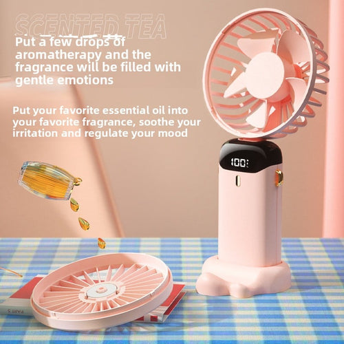 USB Portable Handheld Fan ? Foldable Mini Neck Fan with Digital Display & Aroma Function